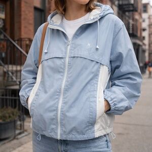 NUAGE Powder Blue White Zip Windbreaker 80s 90s Vintage US L